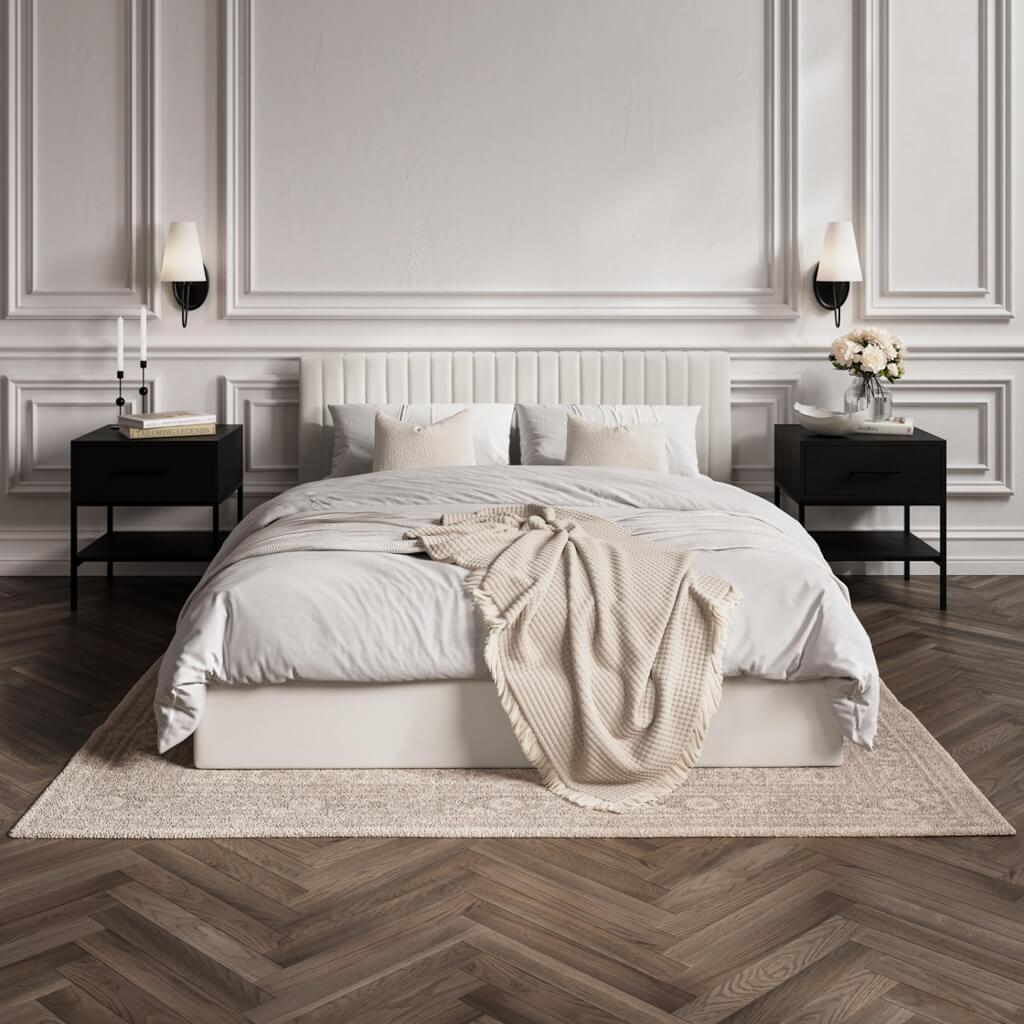 Berlin Milk Velvet Ottoman King Size Bed